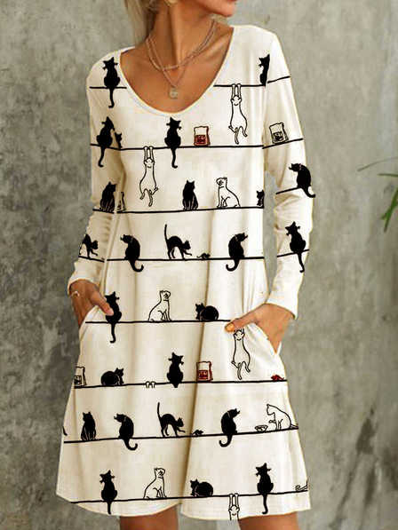 V Neck Casual Midi Dress