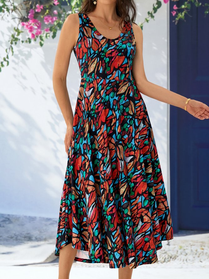 Geometric Vacation Loose V Neck Dress