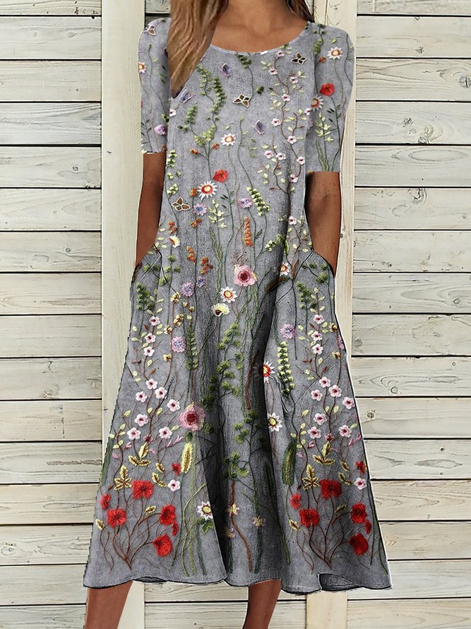 Loose Casual Printing Crew Neck Dress