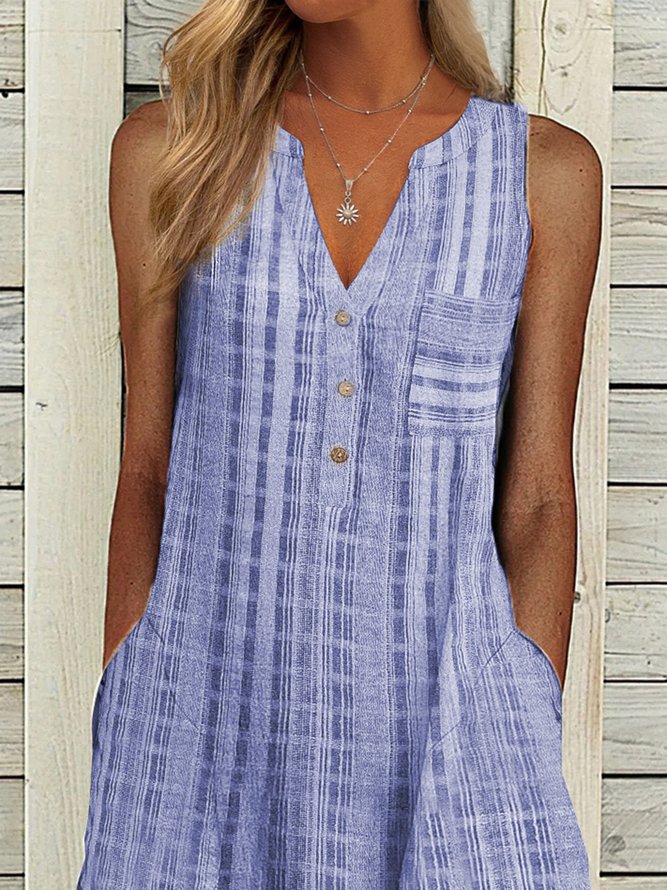V Neck Geometric Casual Midi Dress