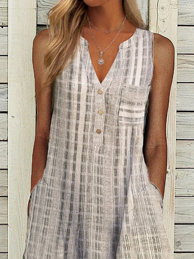 V Neck Geometric Casual Basic Midi Dresses