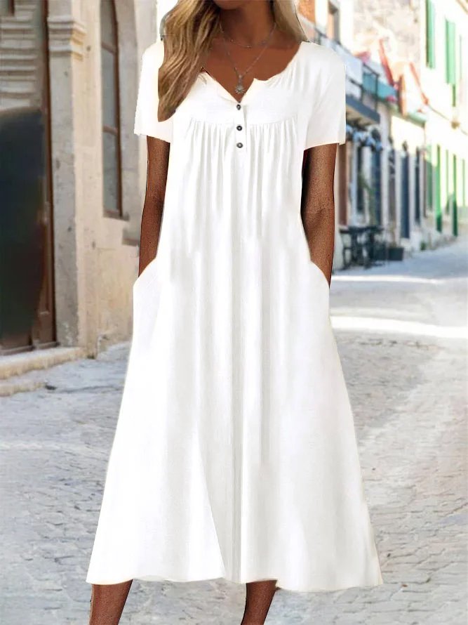 Crew Neck Casual Plain Short Sleeve Knit Midi Dress
