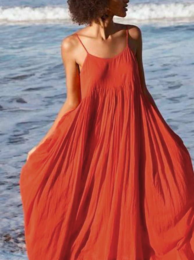 Women Summer Swing Spaghetti Cotton Holiday Boho Maxi Weaving Dress
