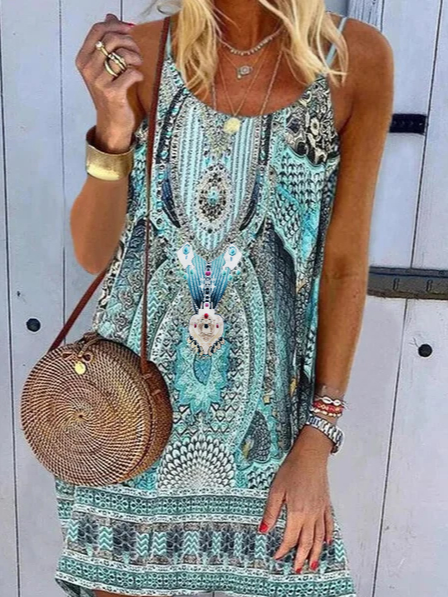 Sleeveless A-Line Tribal Weaving Dress