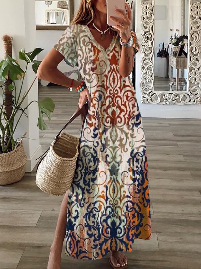 Casual V Neck Ethnic Fit Short sleeve Dress