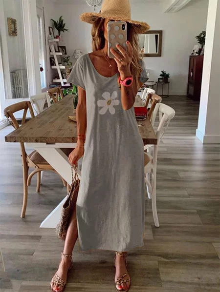 V Neck Floral Sweet Knitting Dress