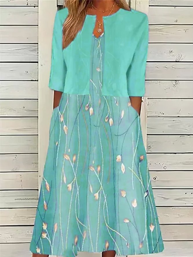 Vacation Loose V Neck Color Block Two-Piece Set