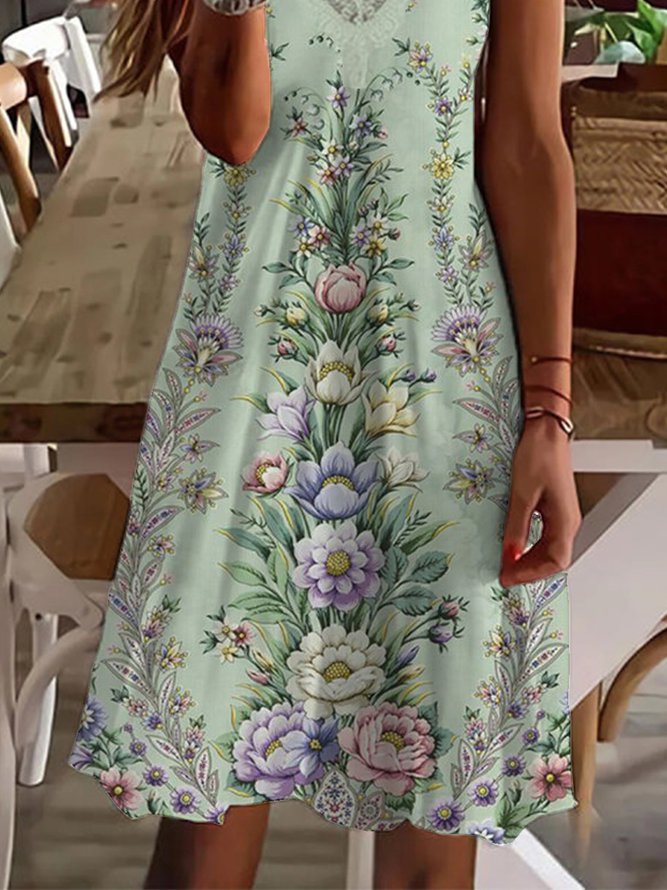 V Neck Floral Vacation Midi Prom Dress