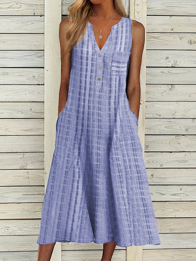 V Neck Geometric Casual Midi Dress
