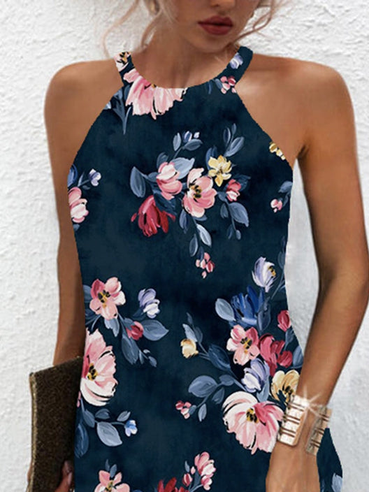 Casual Crew Neck Loose Floral Dress