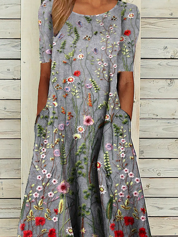 Loose Casual Printing Crew Neck Dress