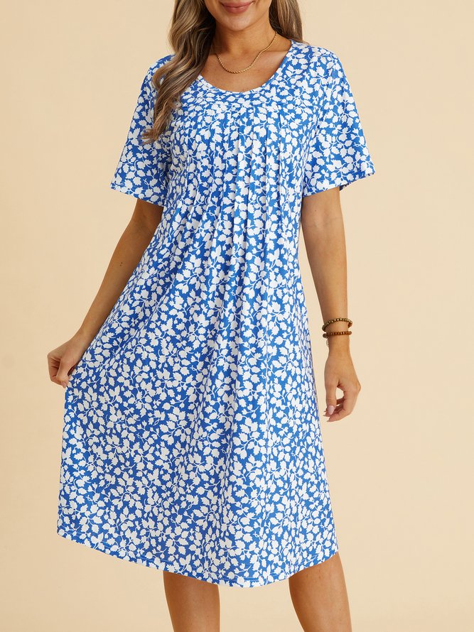 Ditsy Floral Leaves Casual Dress