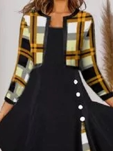 Color Block Tunic Round Neckline Midi A-line Dress
