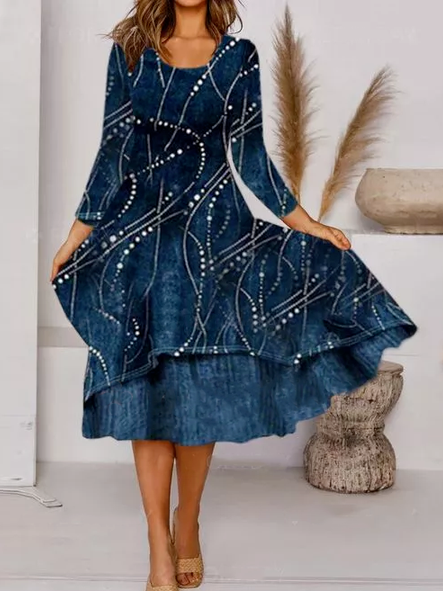 U Neck Geometric Casual Midi Prom Dress