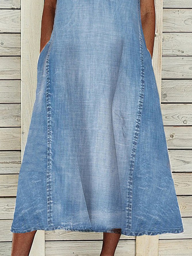 V Neck Solid Casual Midi Dress