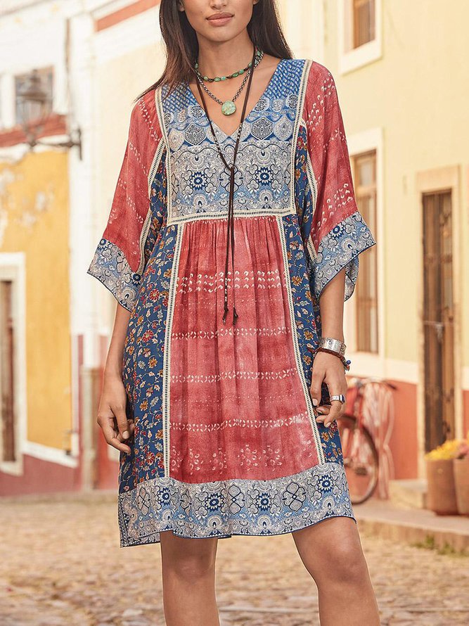 Jacquard V Neck Going Out Cotton Mini Dress