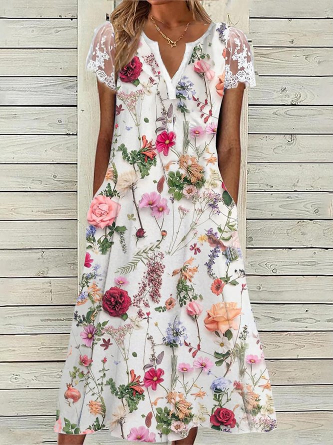 Elegant Floral Loose Lace Dress