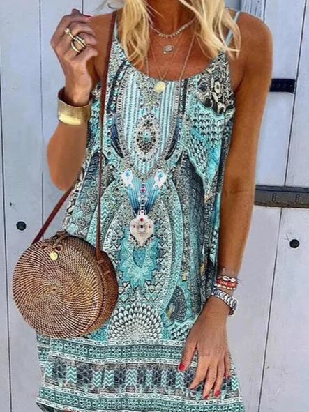 Sleeveless A-Line Tribal Weaving Dress